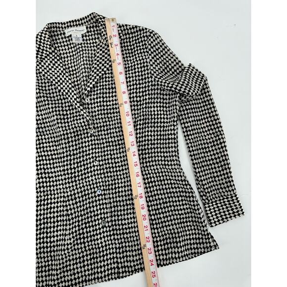 Rena Rowan Vintage Blouse Womens 6 Black White Grid Diamond Long Sleeve Top - Picture 15 of 16